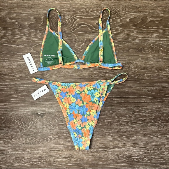 NWT PacSun Swim Floral Chloe Ribbed High Cut Bikini Set, Top Sz M & Bottom Sz L - Picture 2 of 10